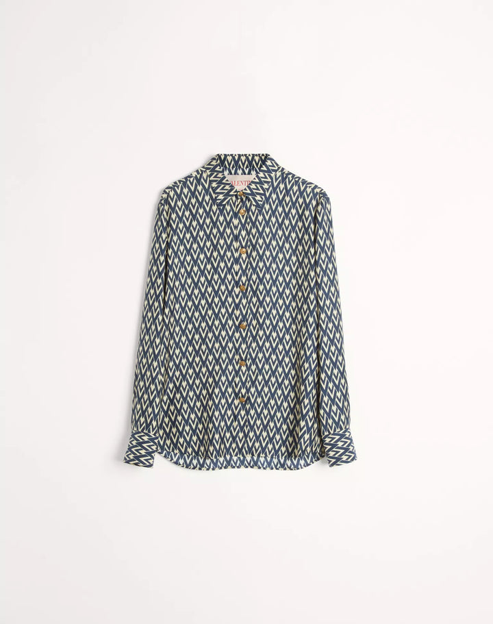 Valentino SILK TWILL SHIRT WITH TOUTE LA V PRINT