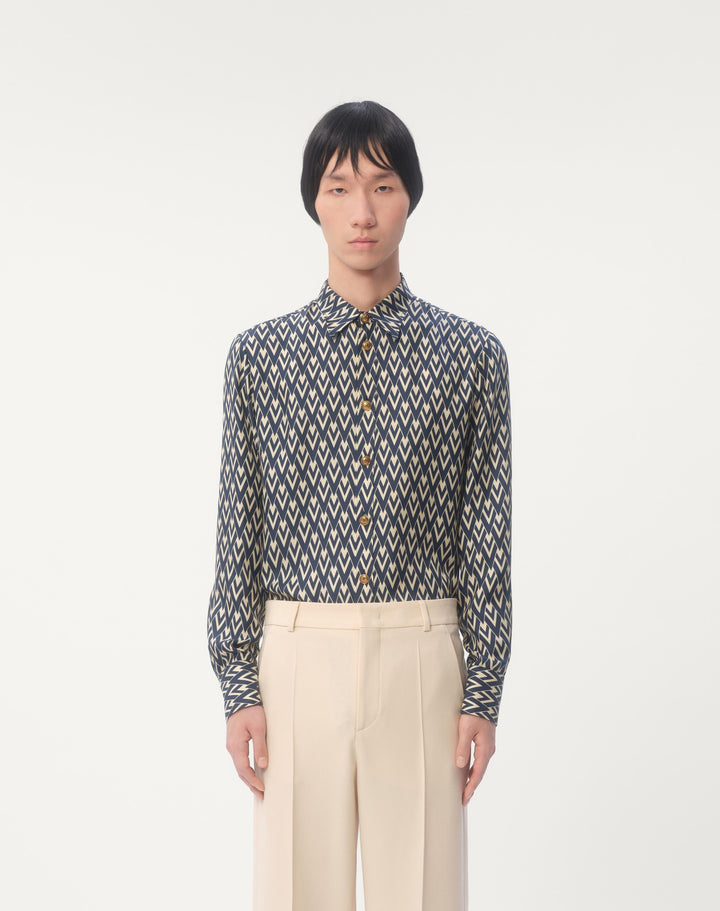VALENTINO SILK TWILL SHIRT WITH TOUTE LA V PRINT