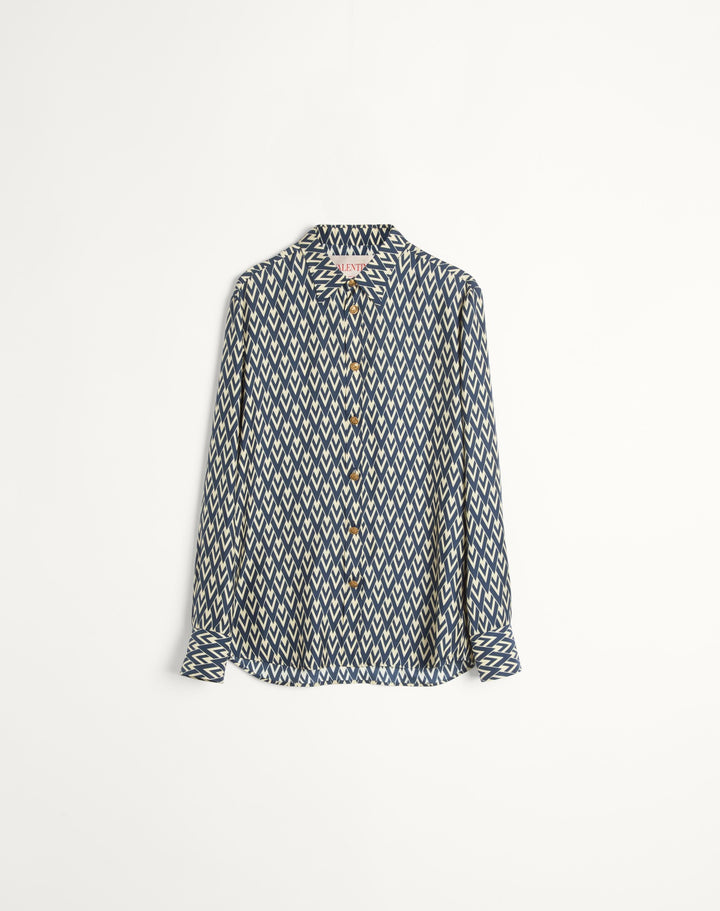 VALENTINO SILK TWILL SHIRT WITH TOUTE LA V PRINT