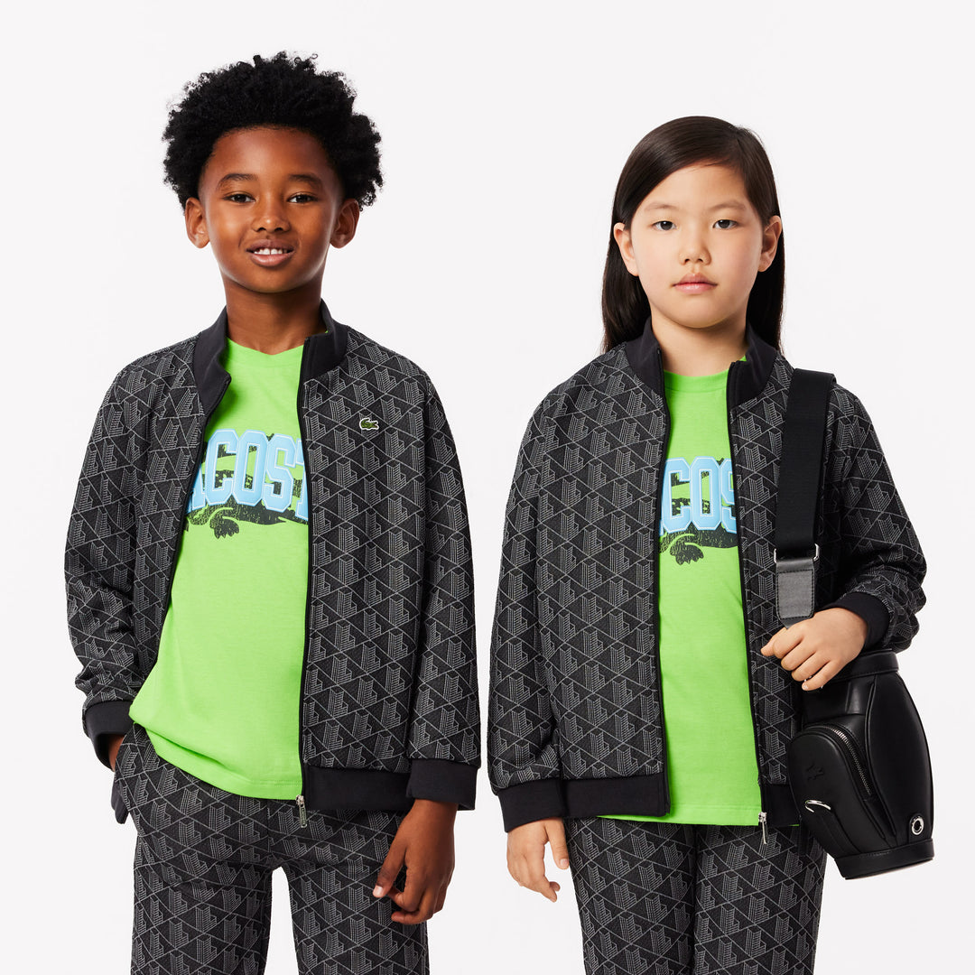 Lacoste Kids' High-Neck Zip-Up Paris Monogram Sweatshirt