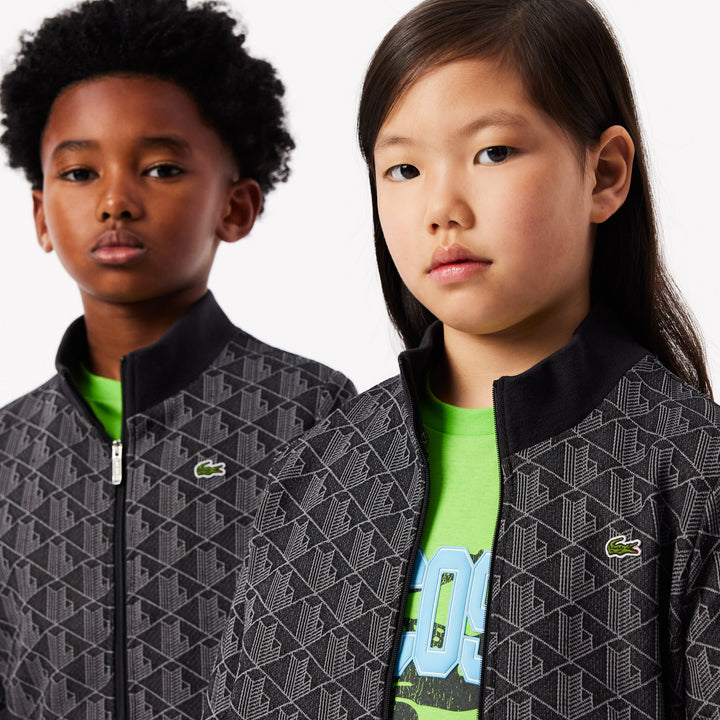Lacoste Kids' High-Neck Zip-Up Paris Monogram Sweatshirt