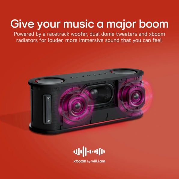 LG BOUNCEC.AUSAWBK LG xboom Bounce Core | Bluetooth Speaker | xboom Signature Sound by will.i.am with Dual Passive Radiators