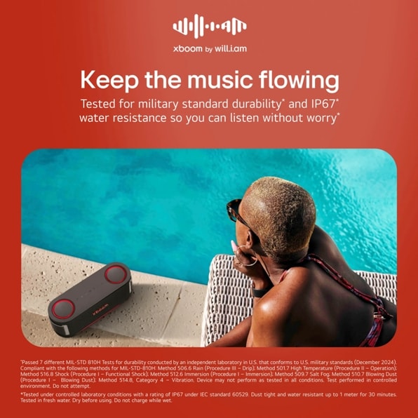LG BOUNCEC.AUSAWBK LG xboom Bounce Core | Bluetooth Speaker | xboom Signature Sound by will.i.am with Dual Passive Radiators