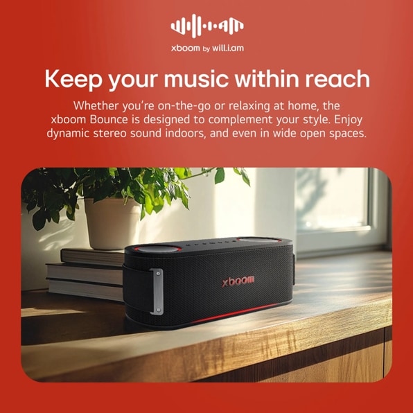 LG BOUNCEC.AUSAWBK LG xboom Bounce Core | Bluetooth Speaker | xboom Signature Sound by will.i.am with Dual Passive Radiators