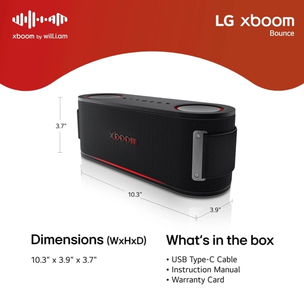 LG BOUNCEC.AUSAWBK LG xboom Bounce Core | Bluetooth Speaker | xboom Signature Sound by will.i.am with Dual Passive Radiators