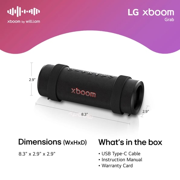 LG GRABC.AUSAWBK LG xboom Grab Core | Bluetooth Speaker | xboom Signature Sound by will.i.am for Ultimate Portability