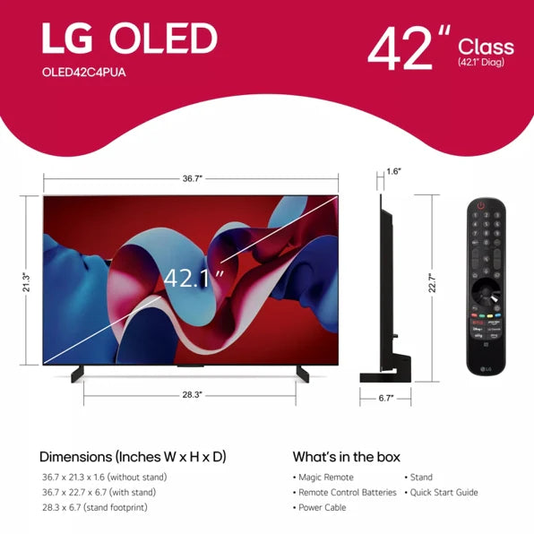 LG OLED42C4PUA 42 inch Class LG OLED evo C4 4K Smart TV 2024