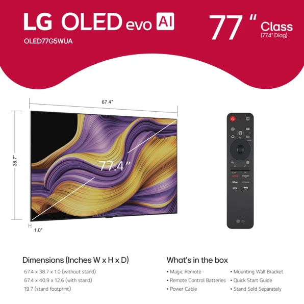 LG OLED77G5WUA 77 inch Class LG OLED evo AI G5 4K Smart TV 2025 with Supplied Wall Mount