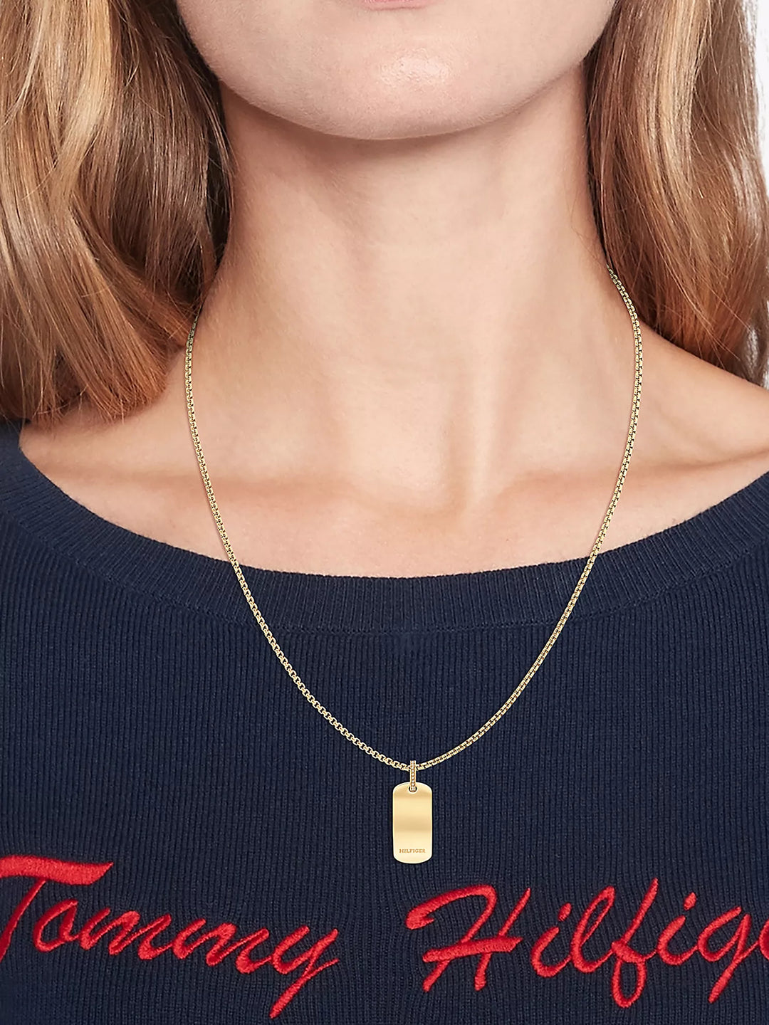 Tommy Hilfiger Gold-Tone Dog Tag Necklace