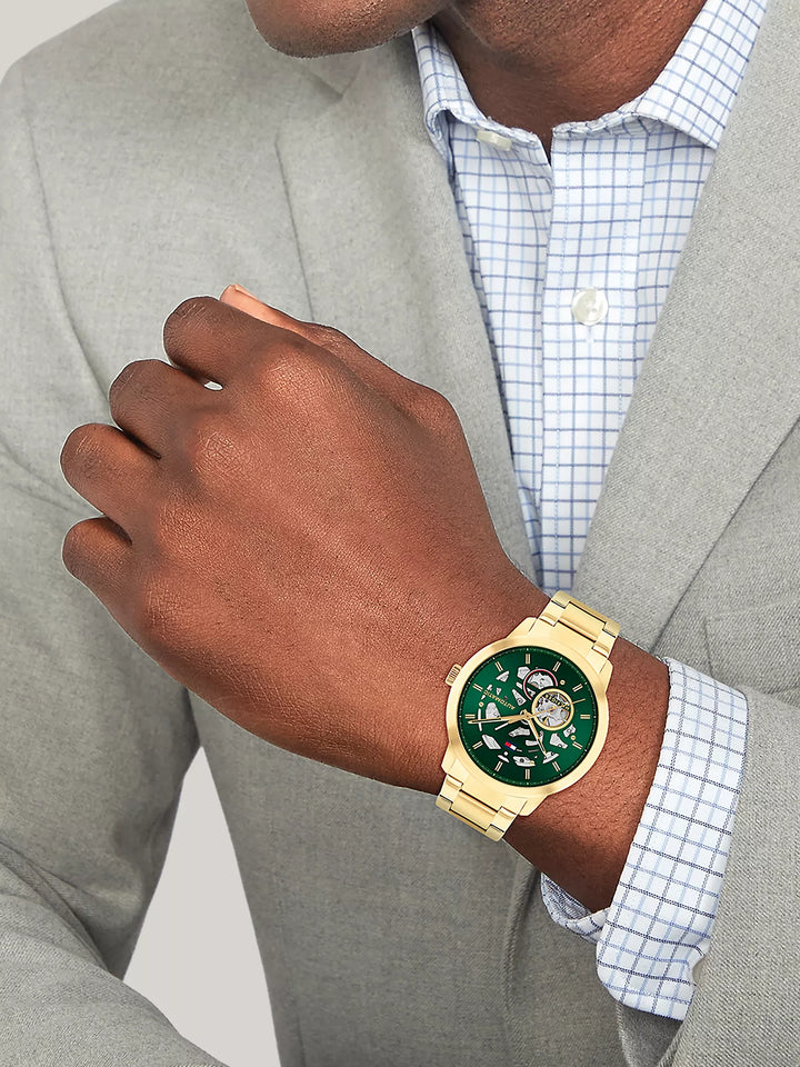 Tommy Hilfiger 43MM Green Skeleton Dial Automatic Watch