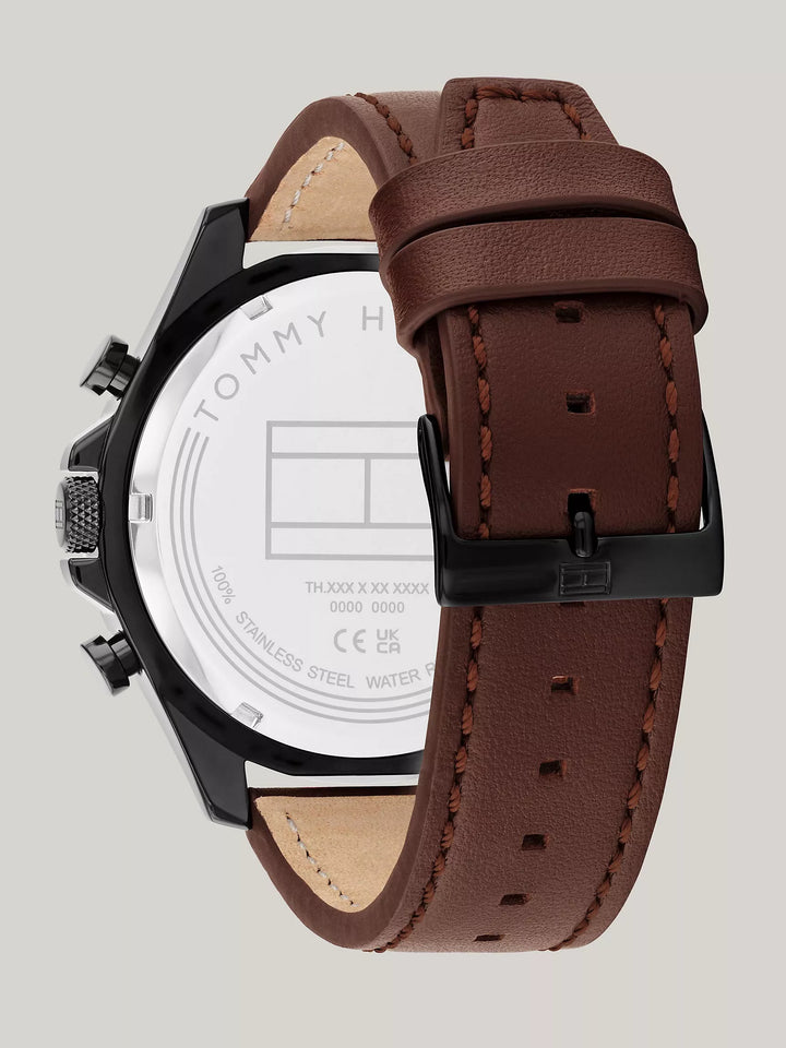 Tommy Hilfiger 46MM Sport Watch with Brown Leather Strap