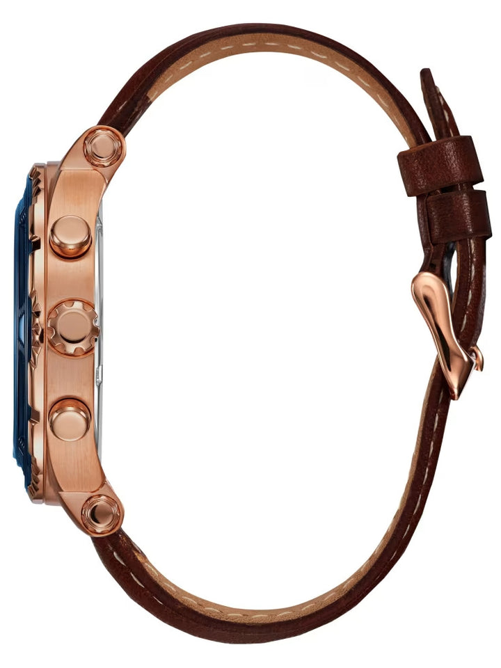 Guess Brown and Rose Gold-Tone Leather Sport Watch