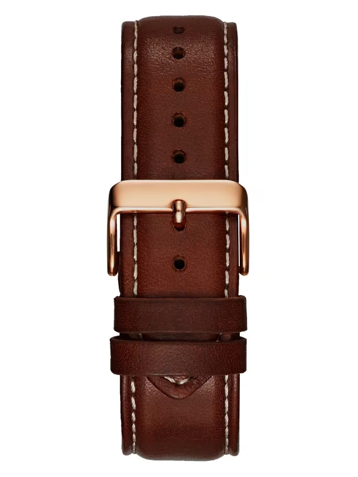 Guess Brown and Rose Gold-Tone Leather Sport Watch