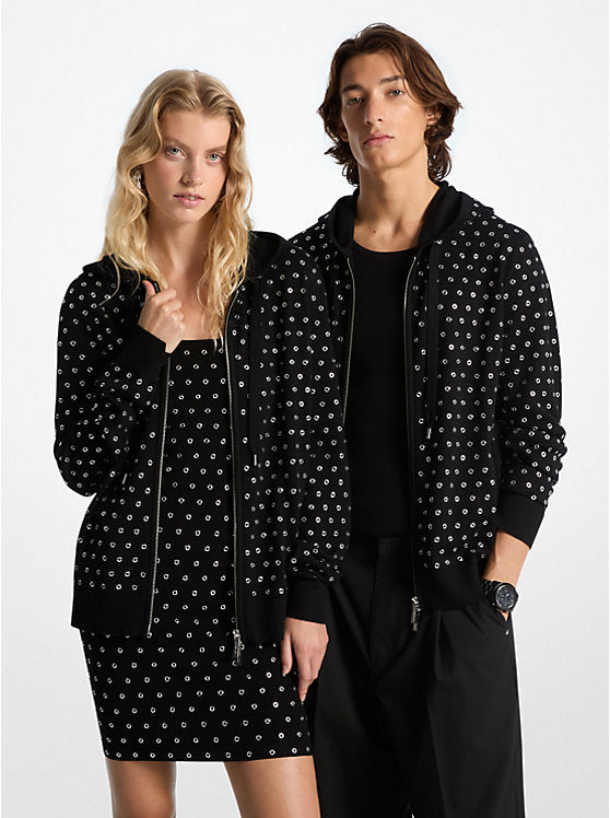 Michael Kors Grommeted Wool Zip-Up Hoodie
