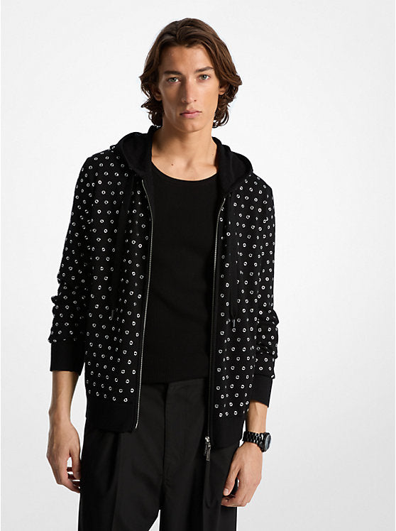 Michael Kors Grommeted Wool Zip-Up Hoodie