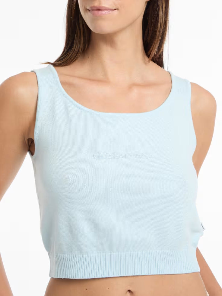 Guess Silk and Wool-Blend Scoop Logo Sweater Tank