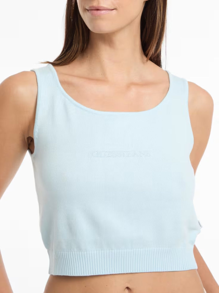 Guess Silk and Wool-Blend Scoop Logo Sweater Tank