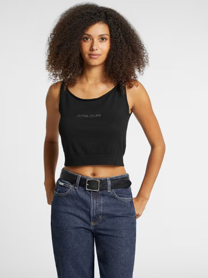 Guess Silk and Wool-Blend Scoop Logo Sweater Tank