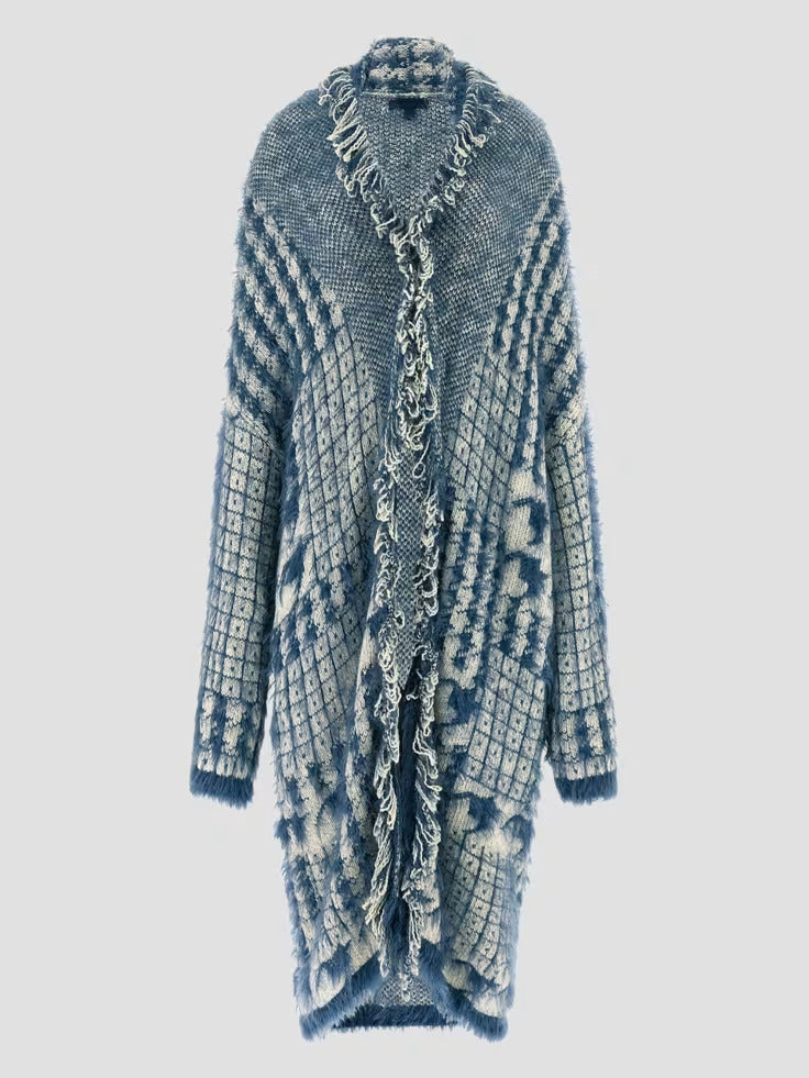 Guess Lee Fringed & Patchwork Long Cardigan