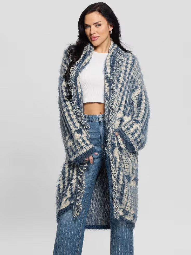 Guess Lee Fringed & Patchwork Long Cardigan