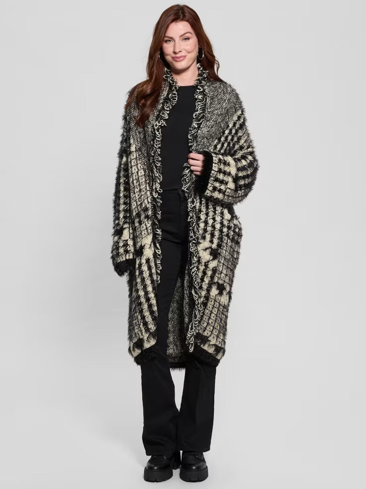 Guess Lee Fringed & Patchwork Long Cardigan