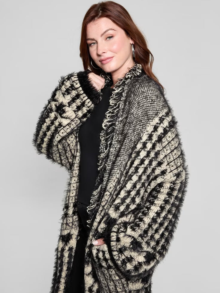 Guess Lee Fringed & Patchwork Long Cardigan