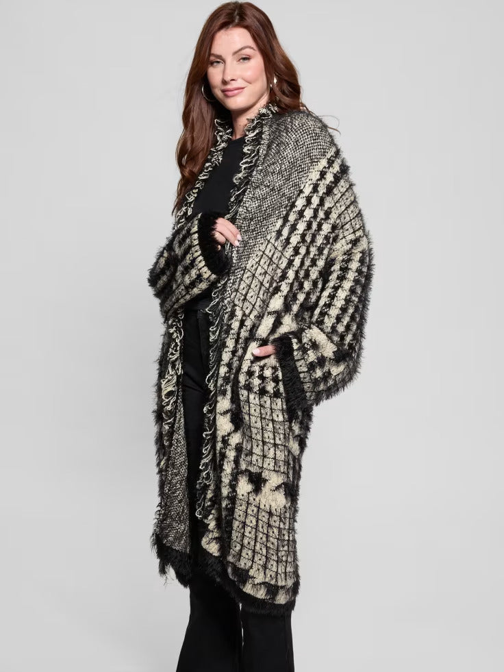 Guess Lee Fringed & Patchwork Long Cardigan