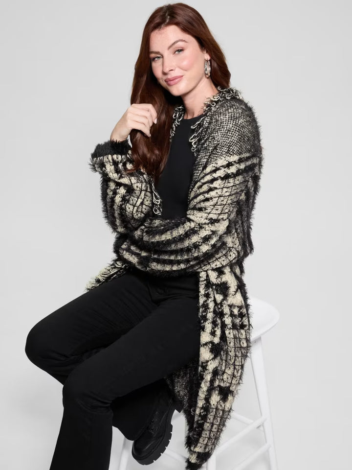 Guess Lee Fringed & Patchwork Long Cardigan