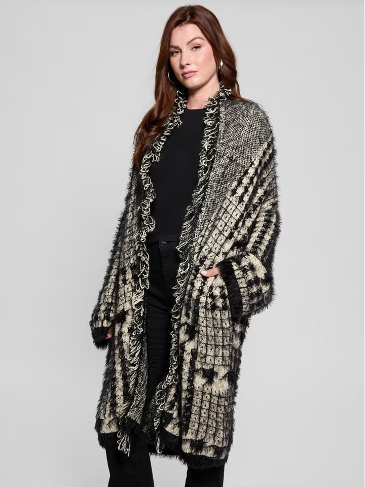 Guess Lee Fringed & Patchwork Long Cardigan