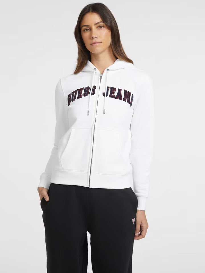 Guess Chenille Logo Patch Zip-Up Sweatshirt