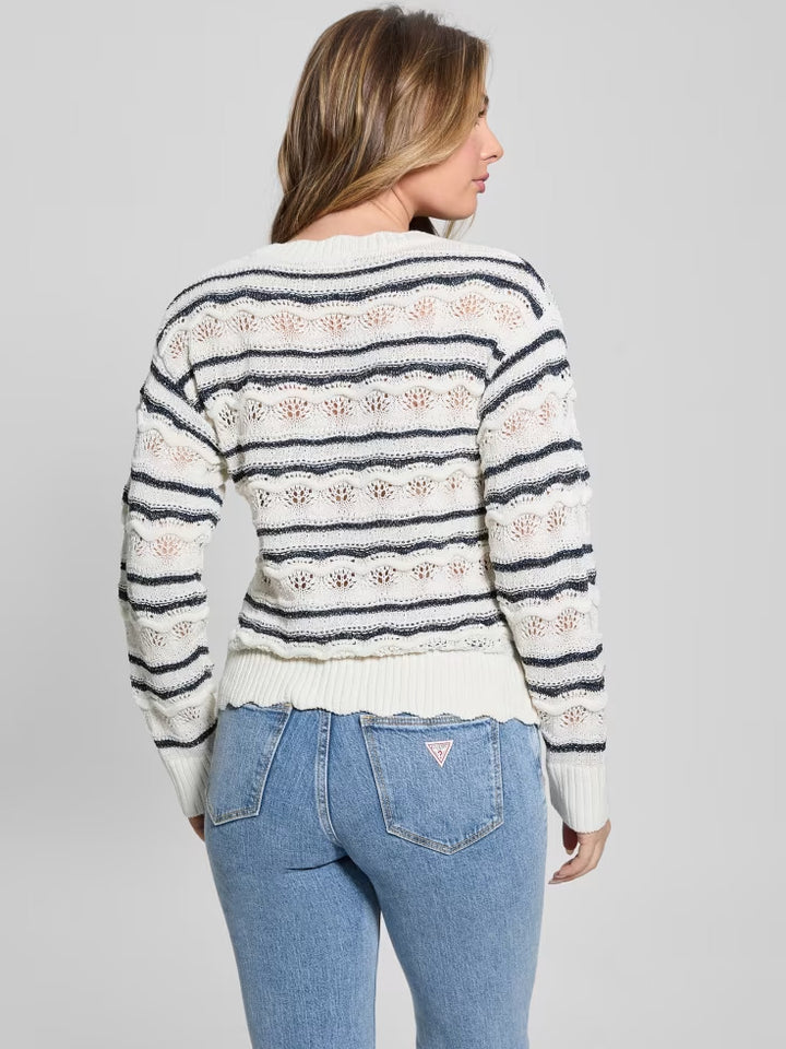 Guess Valerie Striped Open-Knit Sweater