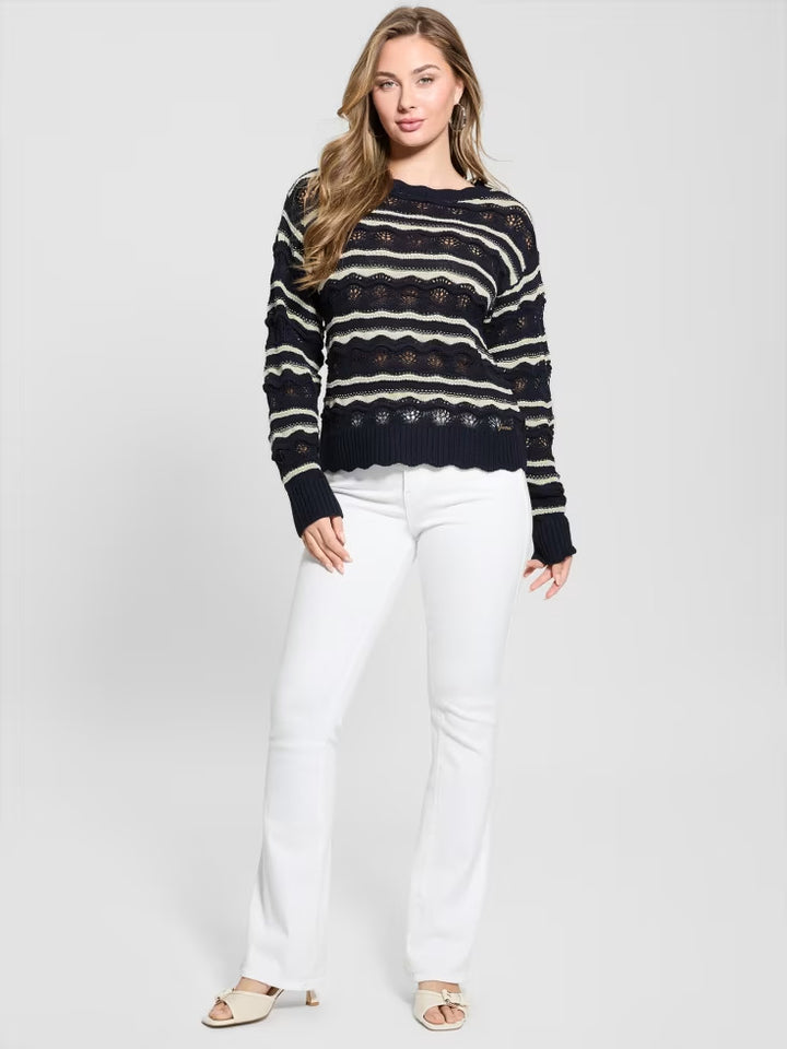 Guess Valerie Striped Open-Knit Sweater