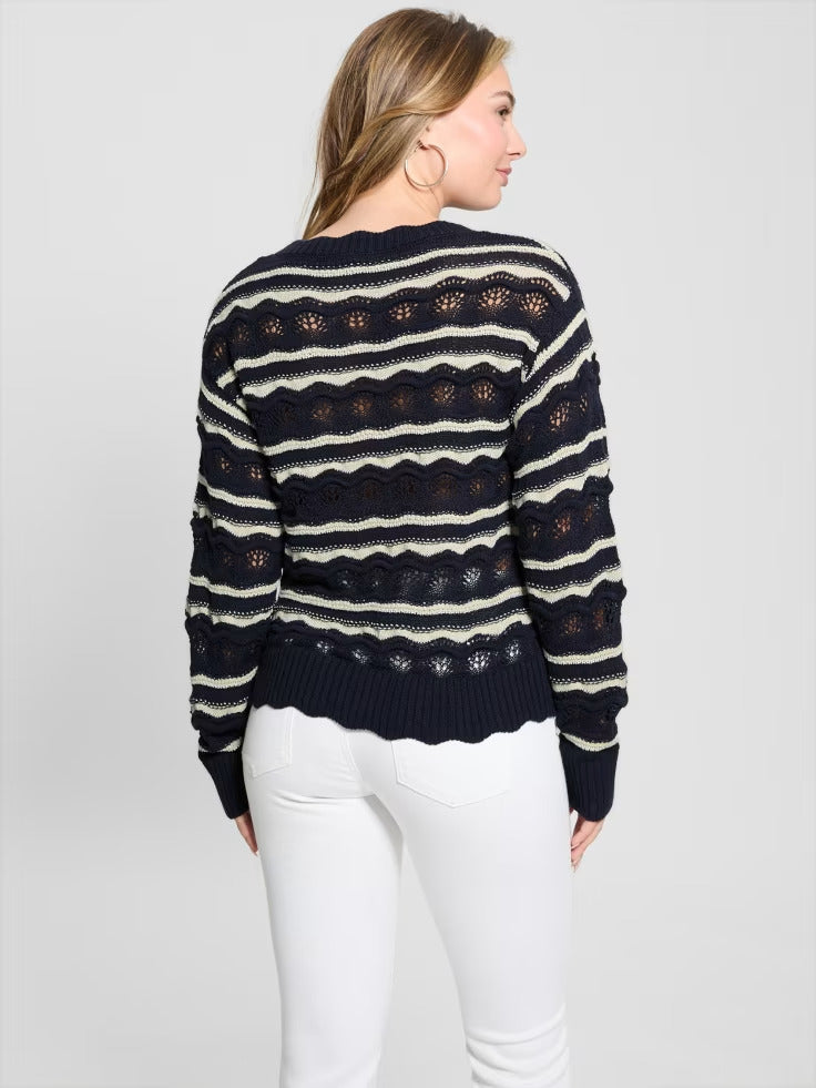 Guess Valerie Striped Open-Knit Sweater