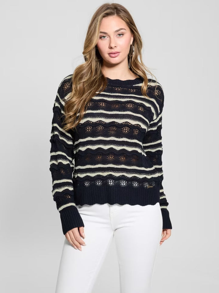 Guess Valerie Striped Open-Knit Sweater