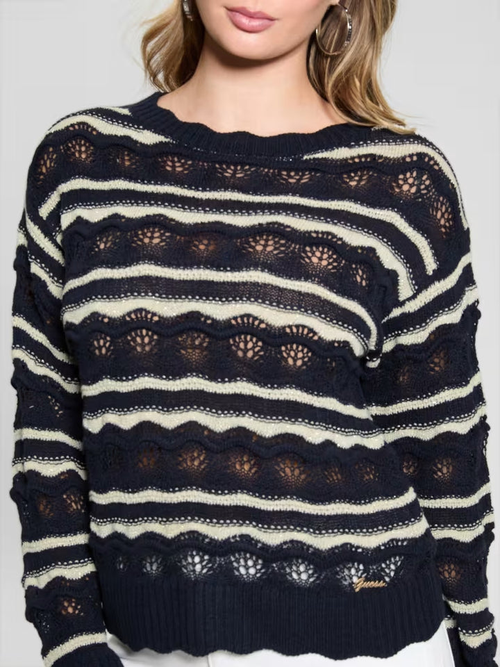 Guess Valerie Striped Open-Knit Sweater