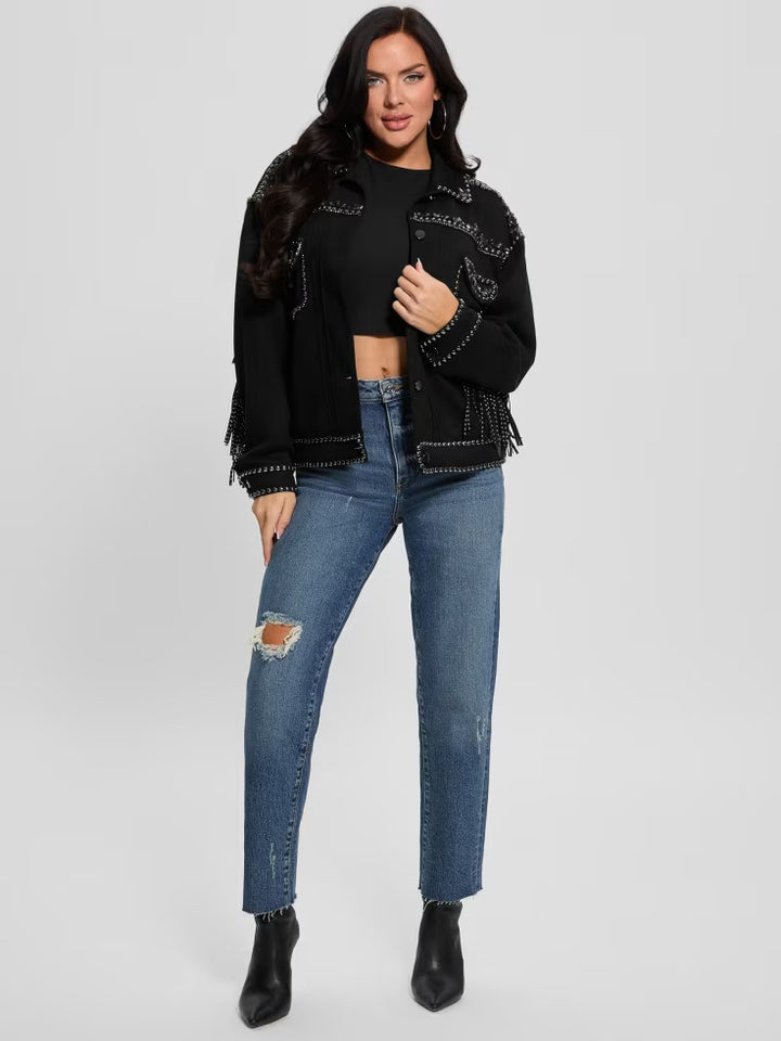 Guess Angelica Faux-Suede Studded Fringe Jacket