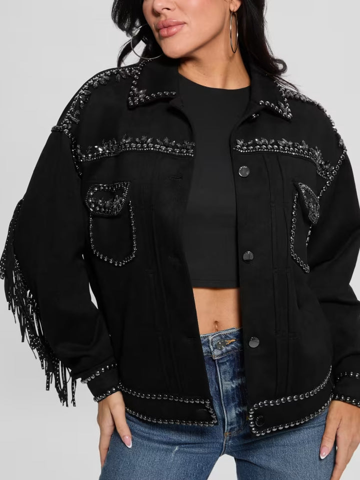 Guess Angelica Faux-Suede Studded Fringe Jacket