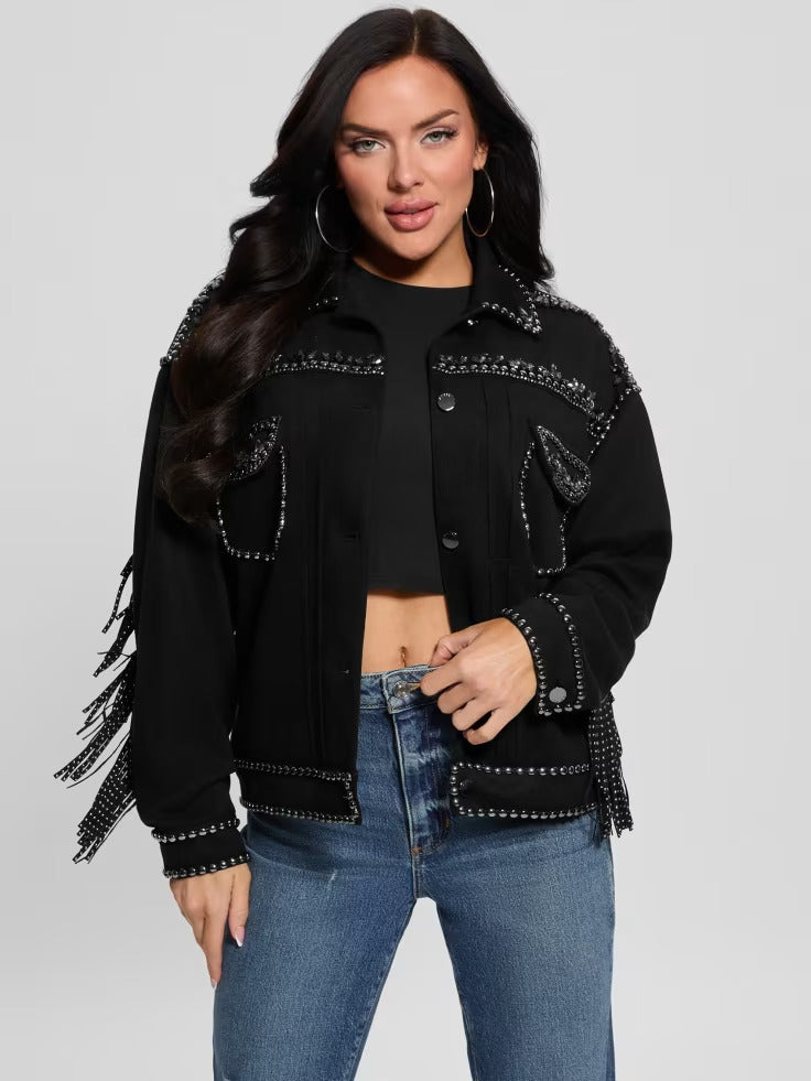 Guess Angelica Faux-Suede Studded Fringe Jacket