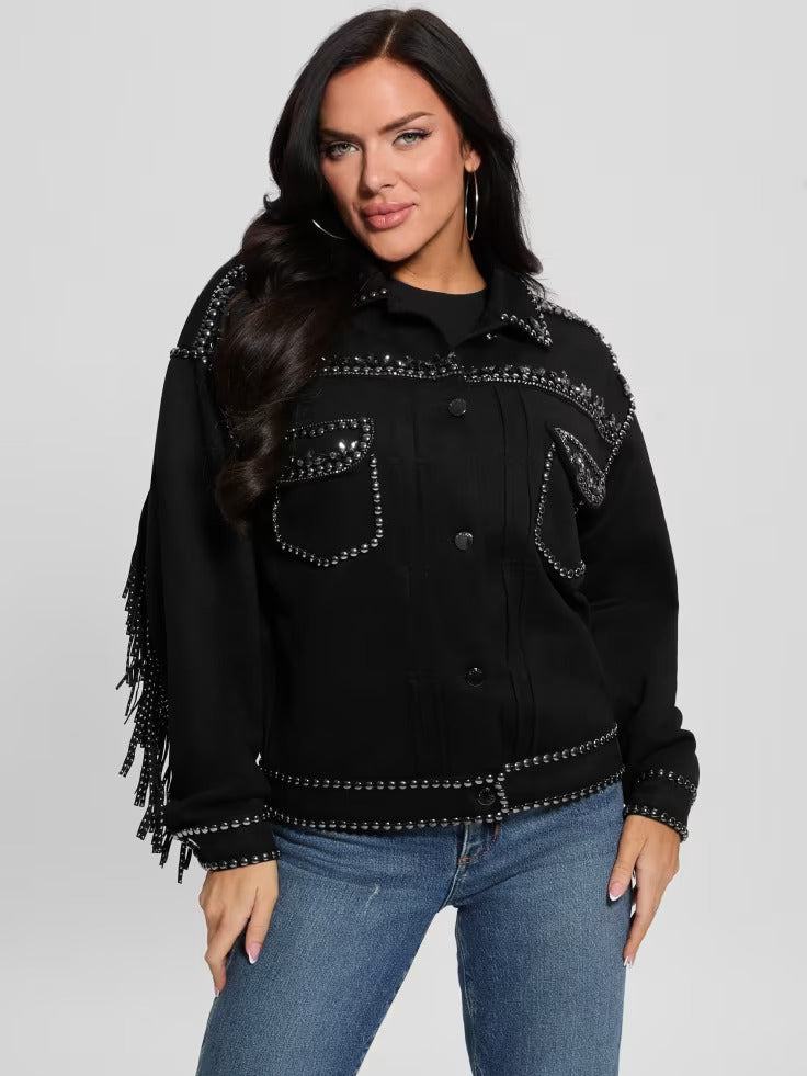 Guess Angelica Faux-Suede Studded Fringe Jacket