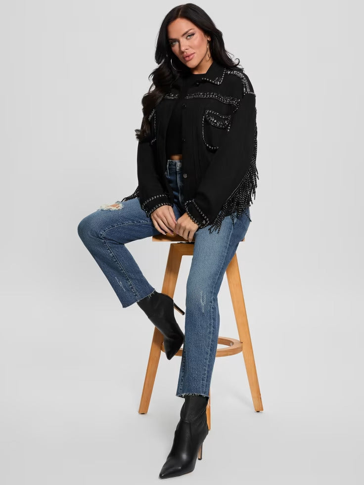 Guess Angelica Faux-Suede Studded Fringe Jacket