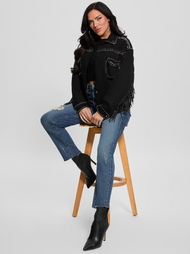 Guess Angelica Faux-Suede Studded Fringe Jacket