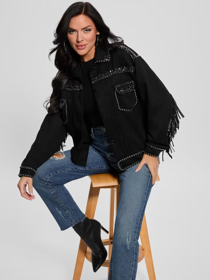 Guess Angelica Faux-Suede Studded Fringe Jacket