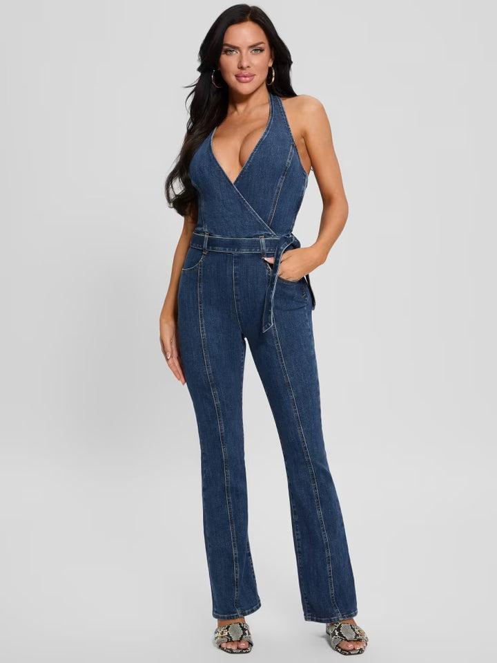 Guess Eco Claire Denim Halter Jumpsuit