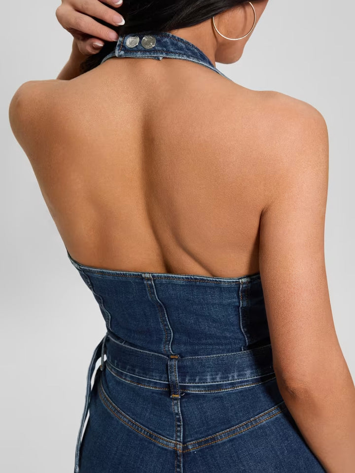 Guess Eco Claire Denim Halter Jumpsuit