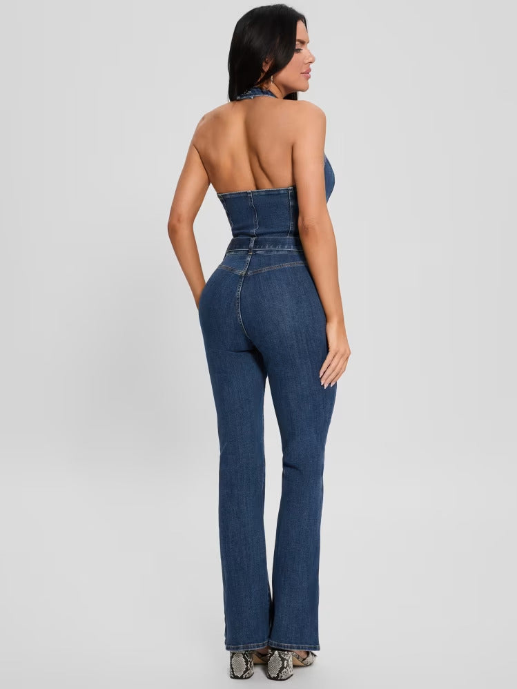 Guess Eco Claire Denim Halter Jumpsuit