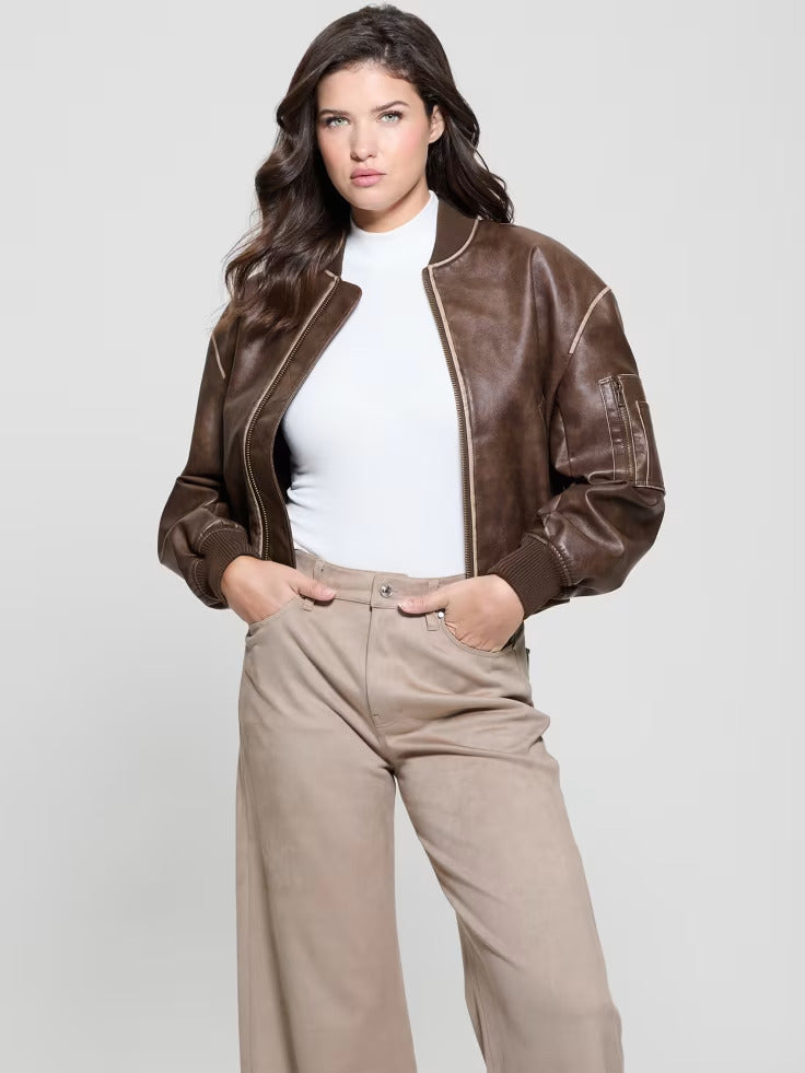 Guess Angelique Vintage Faux-Leather Flight Jacket