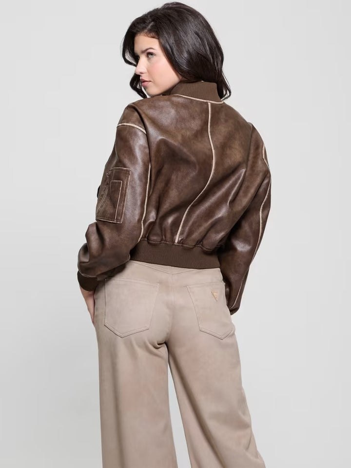 Guess Angelique Vintage Faux-Leather Flight Jacket