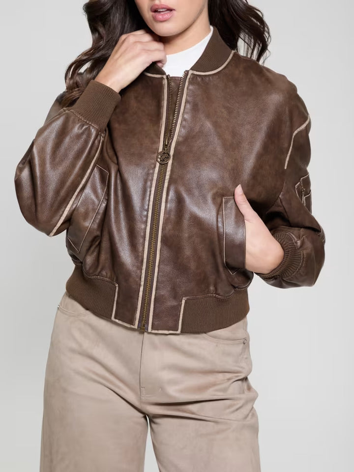 Guess Angelique Vintage Faux-Leather Flight Jacket