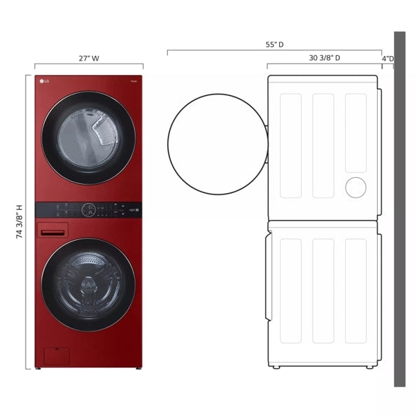 LG WKGX201HRA Single Unit Front Load LG WashTower™ with Center Control™ 4.5 cu. ft. Washer and 7.4 cu. ft. Gas Dryer