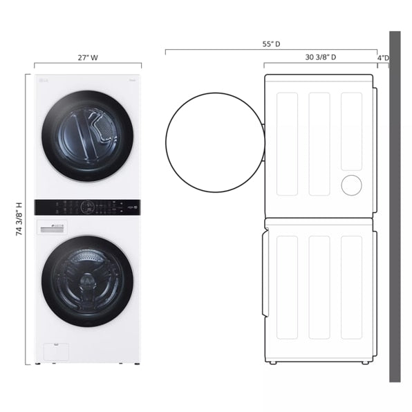 LG WKGX201HWA Single Unit Front Load LG WashTower™ with Center Control™ 4.5 cu. ft. Washer and 7.4 cu. ft. Gas Dryer